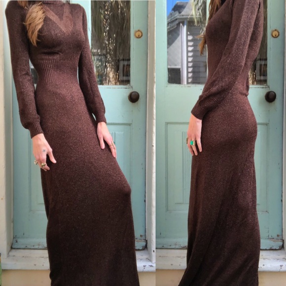 Wenjilli Vintage knit metallic bronze 70s maxi - Picture 2 of 8